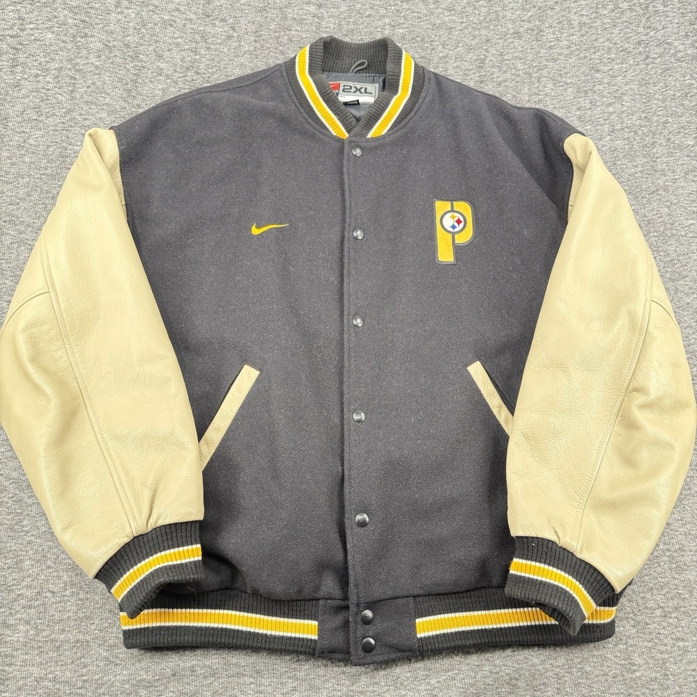 Nike‎ Pittsburgh Steelers Wool Leather Varsity Jacket XXL Made Canada Vintage